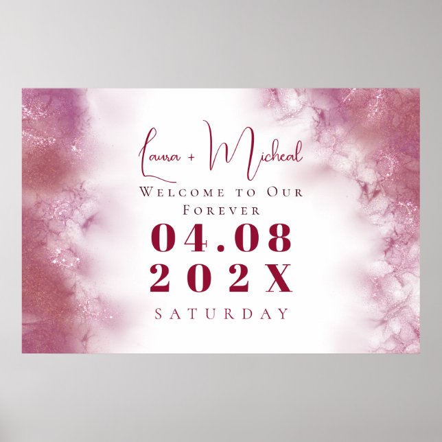 Poster Rose simple  or marbre Aquarelle invitation (Devant)