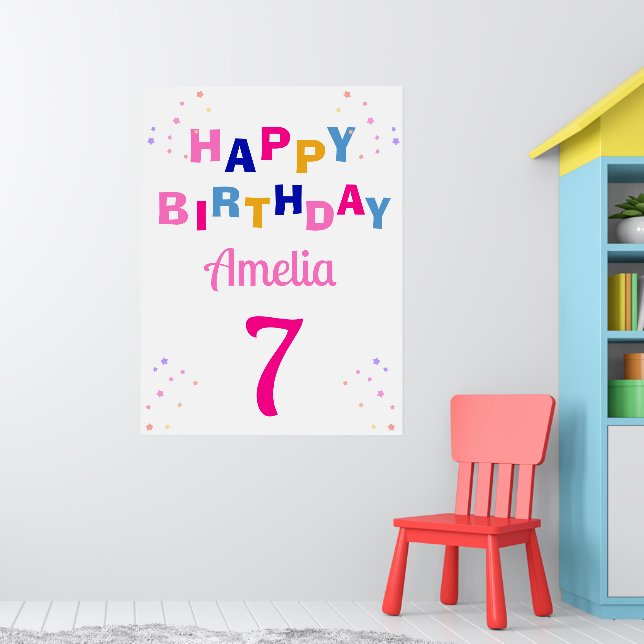 Poster Rose Stars Girl Joyeux anniversaire (Pépinière 1)