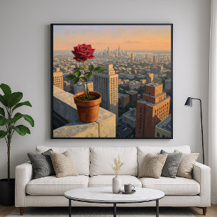 Poster Rose sur le bord - Style peint Cityscape Art