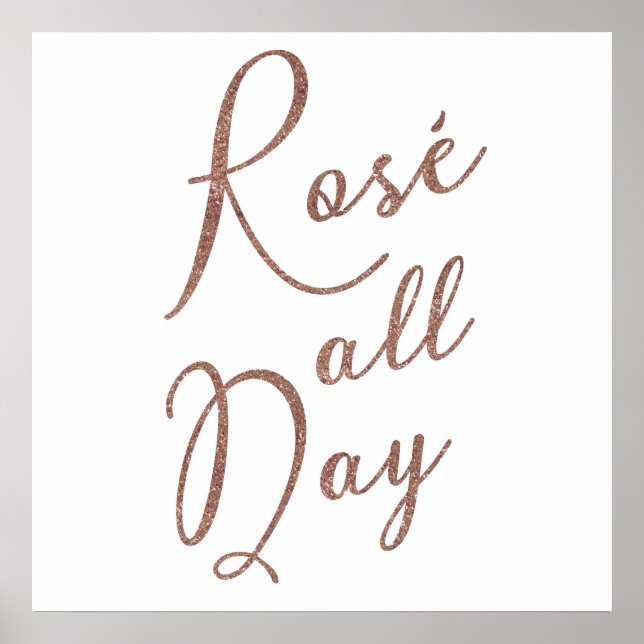 Poster ROSÉ TOUTE LA JOURNÉE Rose Parties scintillant or  (Devant)