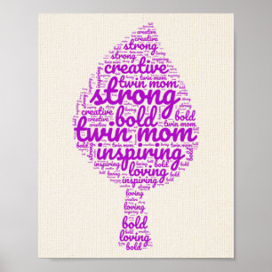 Poster Rose Twin Maman Feuille Mot Formé Nuage