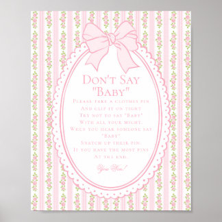 Poster Rose Vintage Élégant Floral Ne Dis Pas Bébé Jeu