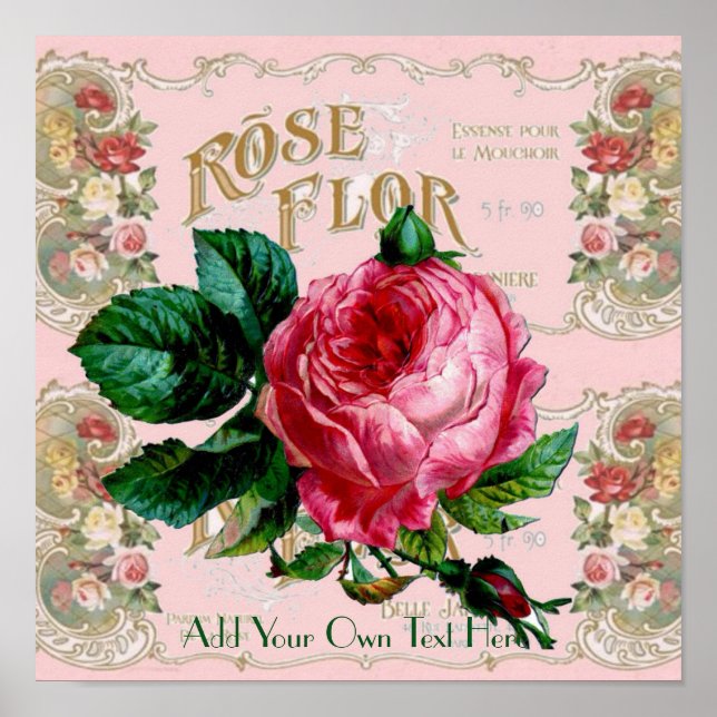 Poster rose vintage Paris Personnaliser (Devant)