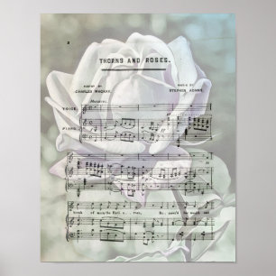 Poster rose Vintage Sheet Music Art