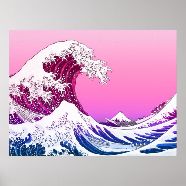 Poster Rose violet esthétique Grande vague de Kanagawa (Devant)