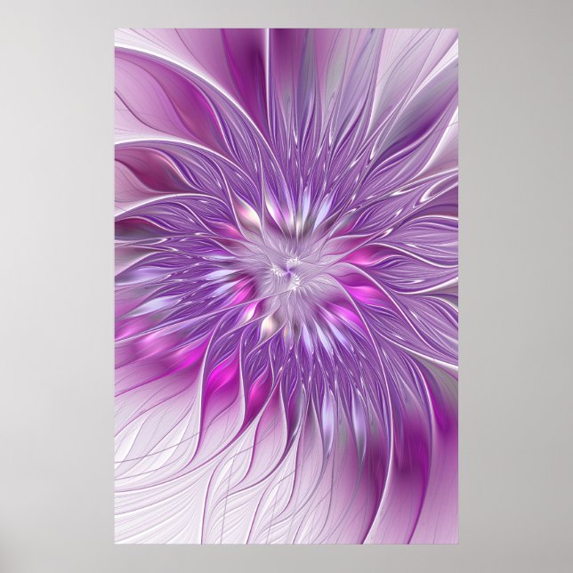 Poster Rose violet passion Fleur Art Abstrait Fractal (Devant)