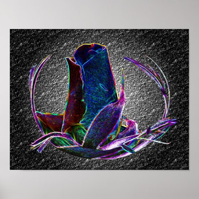 Poster Rosebud bleu électrique Abstrait Flower Art (Devant)