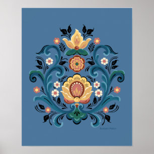 Poster Rosemaling Gold et Bourgogne