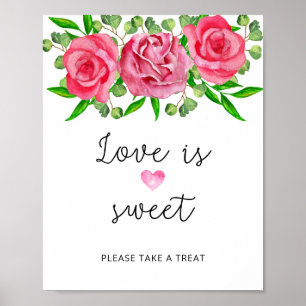Poster Roses aquarelle l'amour est doux prenez une friand