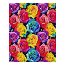 roses arc-en-ciel radieuses, impression florale lu