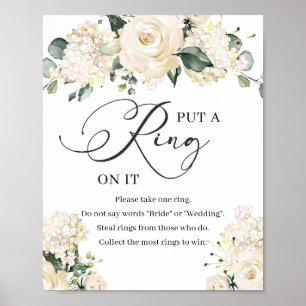 Poster Roses blanches eucalyptus vert mettre une bague su