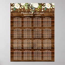 Poster Roses blanches Floral 16 Tables Mariage GRAPHIQUE 