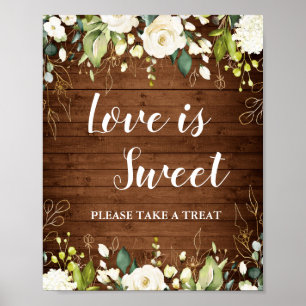 Poster Roses blanches Floral Greenery Bar Mariage Dessert