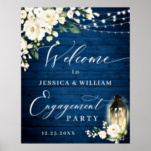 Poster Roses blanches Lanterne en bois bleu