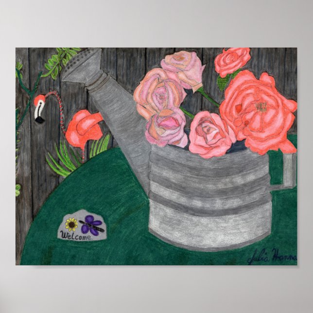 Poster Roses dans la canne d'arrosage par Julia Hanna (Devant)