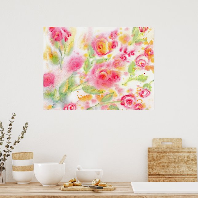 Poster Roses d'aquarelle Abstraits (Cuisine)