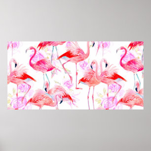 Poster Roses d'aquarelle motif sans couture avec flamme r