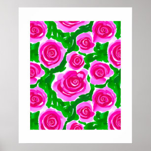Poster Roses d'aquarelle rose Fuchsia
