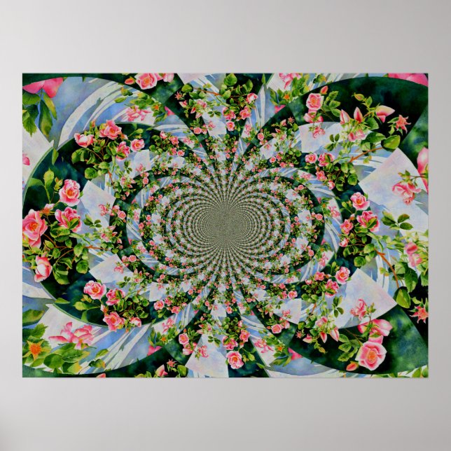 Poster Roses d'aquarelle rouge rose, abstraite florale de (Devant)
