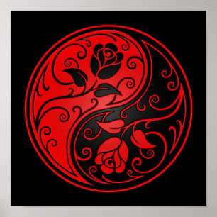 Poster Roses de Yin Yang rouge et noir