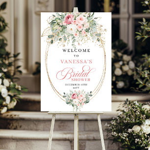 Poster Roses élégantes rose poudré et or, Bienvenue à la 