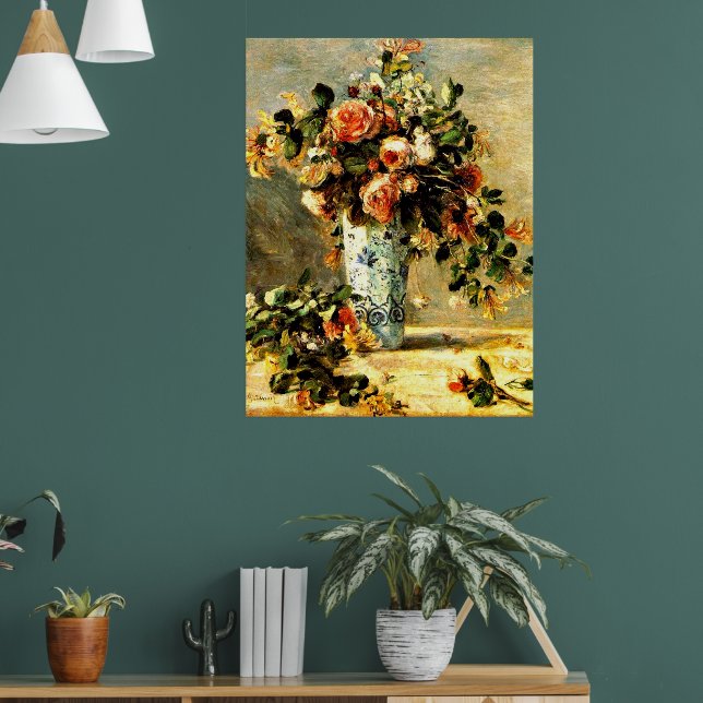 Poster Roses et Jasmin dans un vase Delft (Salon 1)