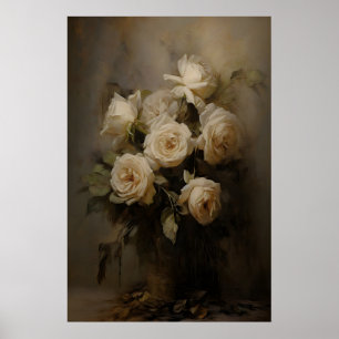 Poster Roses Éthérées Fleurs Antiques Nature Morte, Sombr