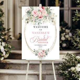 Poster Roses Eucalyptus Gold Mariage Champêtre Tons Roses