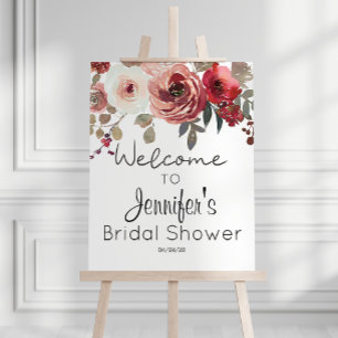 Poster Roses Florales Rouge Fard Élégant pour Mariage