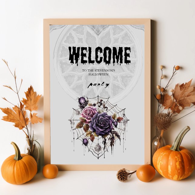 Poster roses gothiques éffrayants et crâne Fête d'Hallowe (Créateur téléchargé)