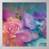 Roses Imaginaires Peints En Rose Et Violet Vintage