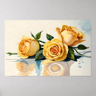 Poster Roses Jaunes Aquarelle