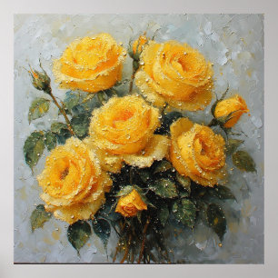 Poster Roses Jaunes Vibrantes avec peinture à l'huile de 