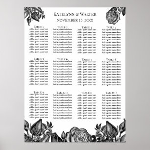 Poster Roses noires et blanches Mariage gothique minimali