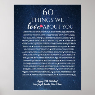 Poster Roses raisons pour lesquelles nous t'aimons 60 cho
