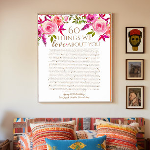 Poster Roses raisons pour lesquelles nous t'aimons 60 cho