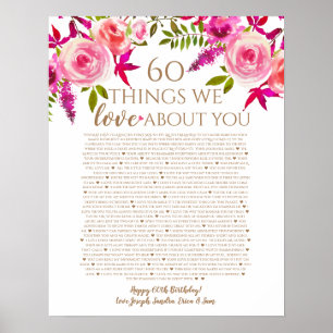 Poster Roses raisons pour lesquelles nous t'aimons 60 cho