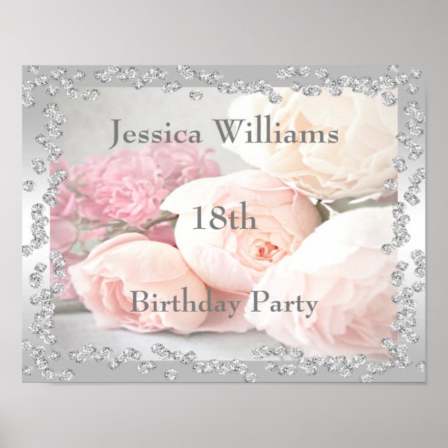 Poster Roses romantiques et diamants 18e (Devant)