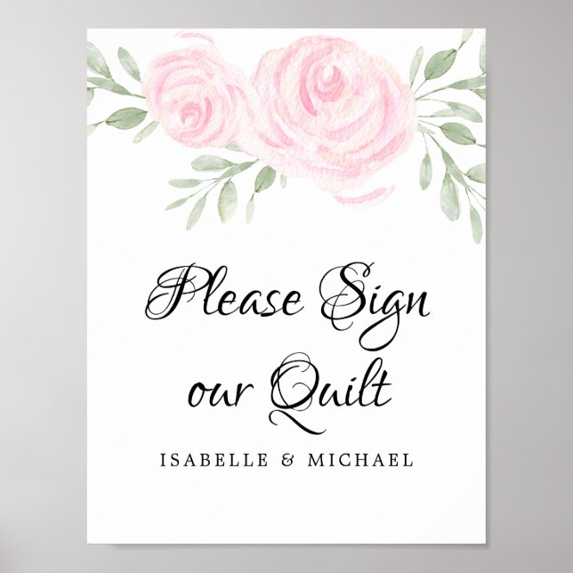 Poster Roses rose Aquarelle signe notre couette (Devant)