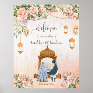Poster Roses rose crème pastel aux lanternes marocaines