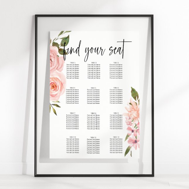 Poster Roses rose pâle Mariage floral (Créateur téléchargé)