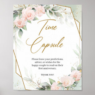 Poster Roses rose pastel eucalyptus or doré Capsule tempo