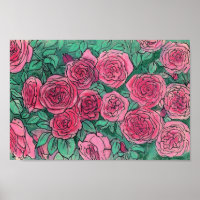 Roses roses, Fleurs Roses Jardin Art Floral Croqui