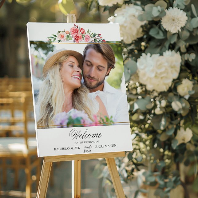 Poster Roses roses romantiques et calligraphie Bienvenue (Créateur téléchargé)