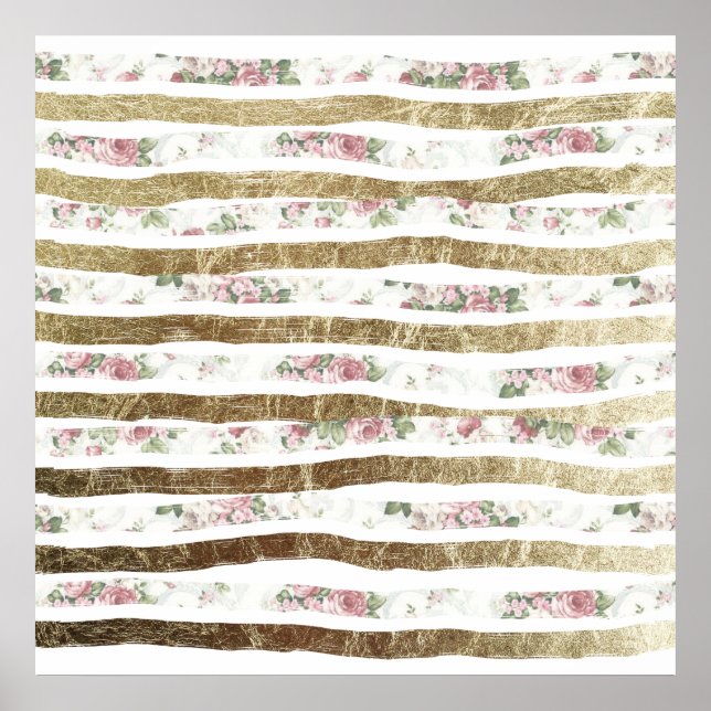 Poster Roses roses roses et Brosses d'or Faux (Devant)