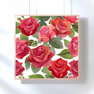 Poster Roses Rouges Aquarelle de Rose Florale Élégante