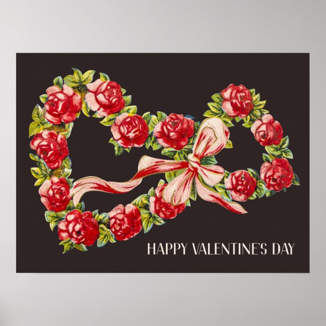 Poster Roses rouges Coeur floral Wreath Élégant mignon Vi (Devant)