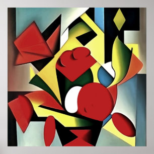 Poster Roses Rouges Dans Un Vase Rouge Art Géométrique Ab