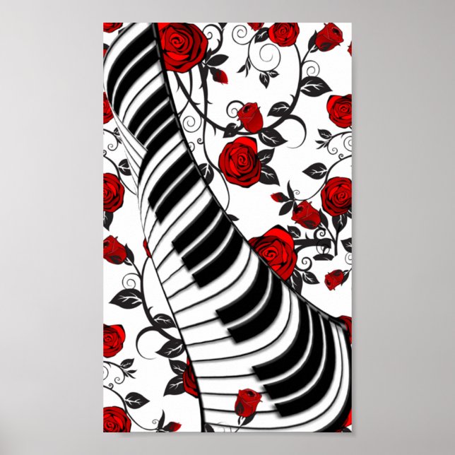 Poster Roses rouges et touches de piano, accrocheur de re (Devant)