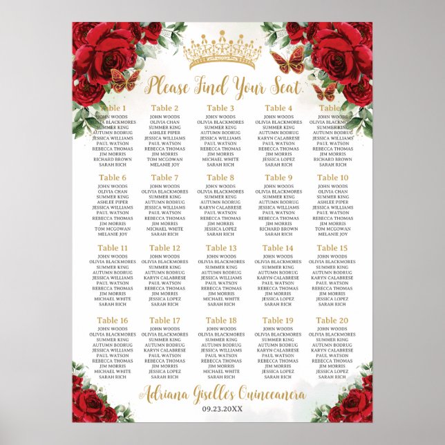 Poster Roses Rouges Fleuris Douce 15 16 Quinceañera Place (Devant)